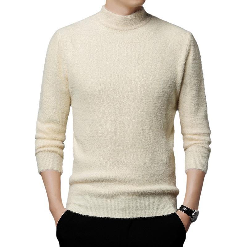 Осенний утолщенный свитер, мужской джемпер с полуводолазкой, вязаный теплый свитер, имитация норки, джемпер для молодежи и людей среднего возраста