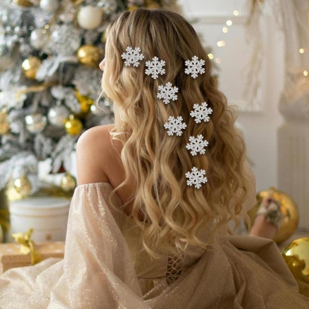 2-Pack Rhinestone Snowflake Hair Clips, Women'S Princess Updo Bun Hair Accessories, Christmas Party Hair Clips, Festive Gift Hair Pins, Plastic