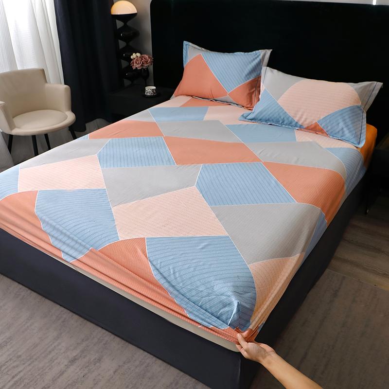 Pure Cotton Fitted Bed Sheets Geometric Bedsheet Non-slip Bed Cover Skin-friendly Bed Linen Couvre Lit (Pillowcase Need Order)
