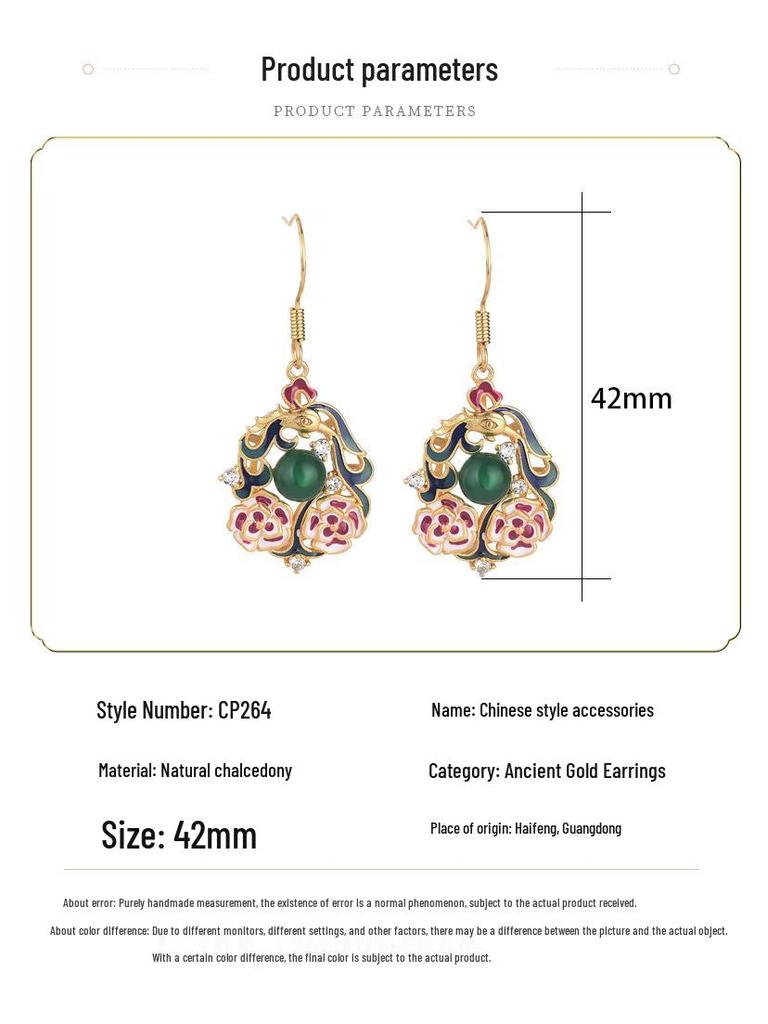 Серьги-пусеты из перегородчатой эмали Гуочао с халцедоном для женщин - Подвески в китайском стиле Цзинтайского синего цвета с влиянием ципао