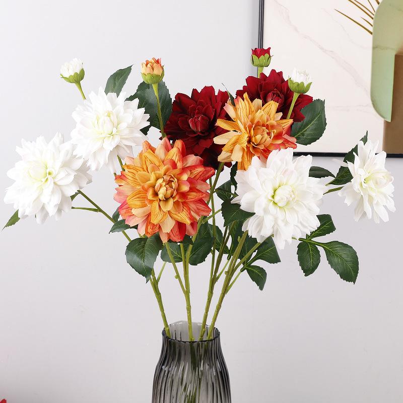 New long branch colorful dahlia silk flower simulation dahlia indoor flower arrangement wedding simulation flower