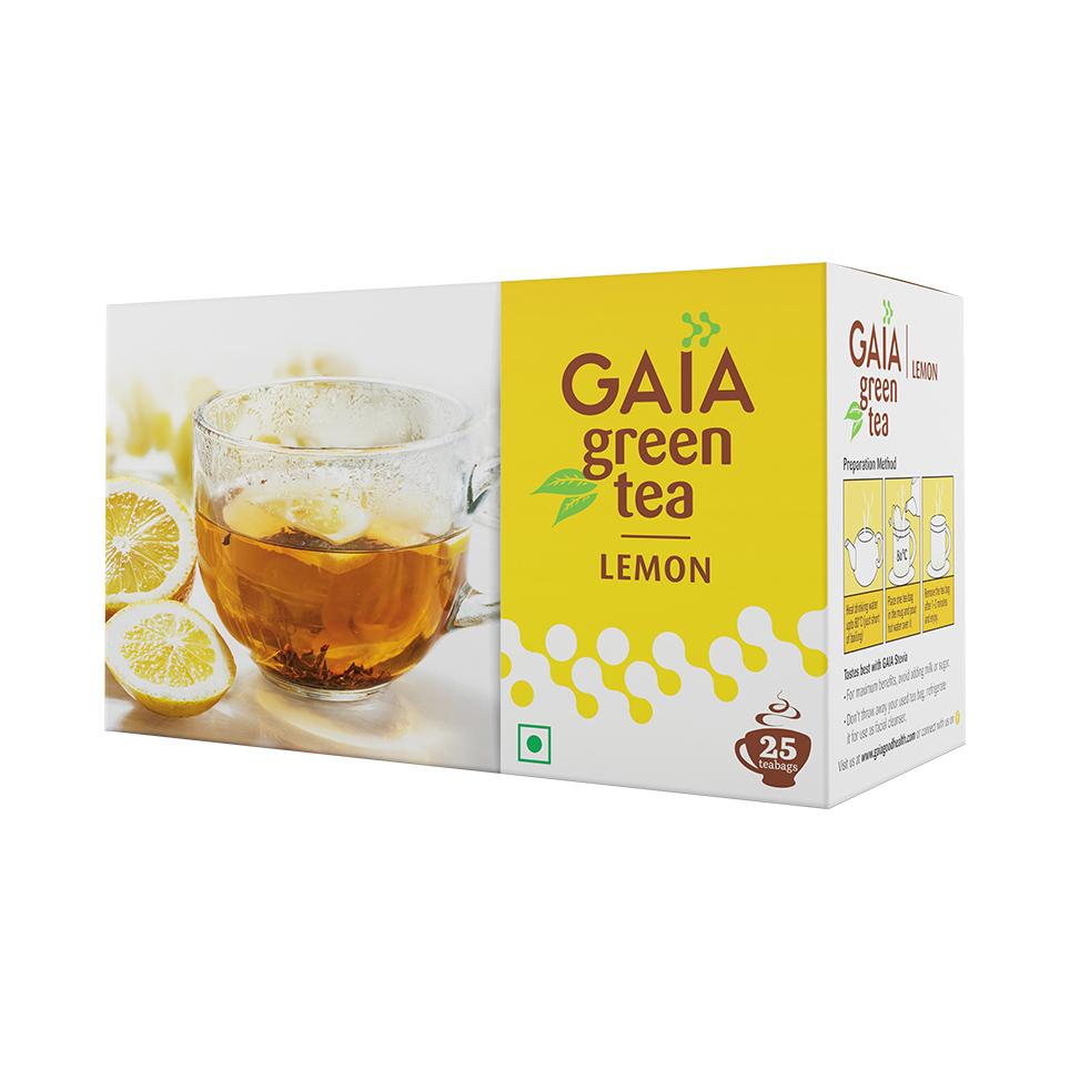 Зеленый чай с Лимоном (25 пак, 2 г), Leaf Green Tea Lemon, Gaia