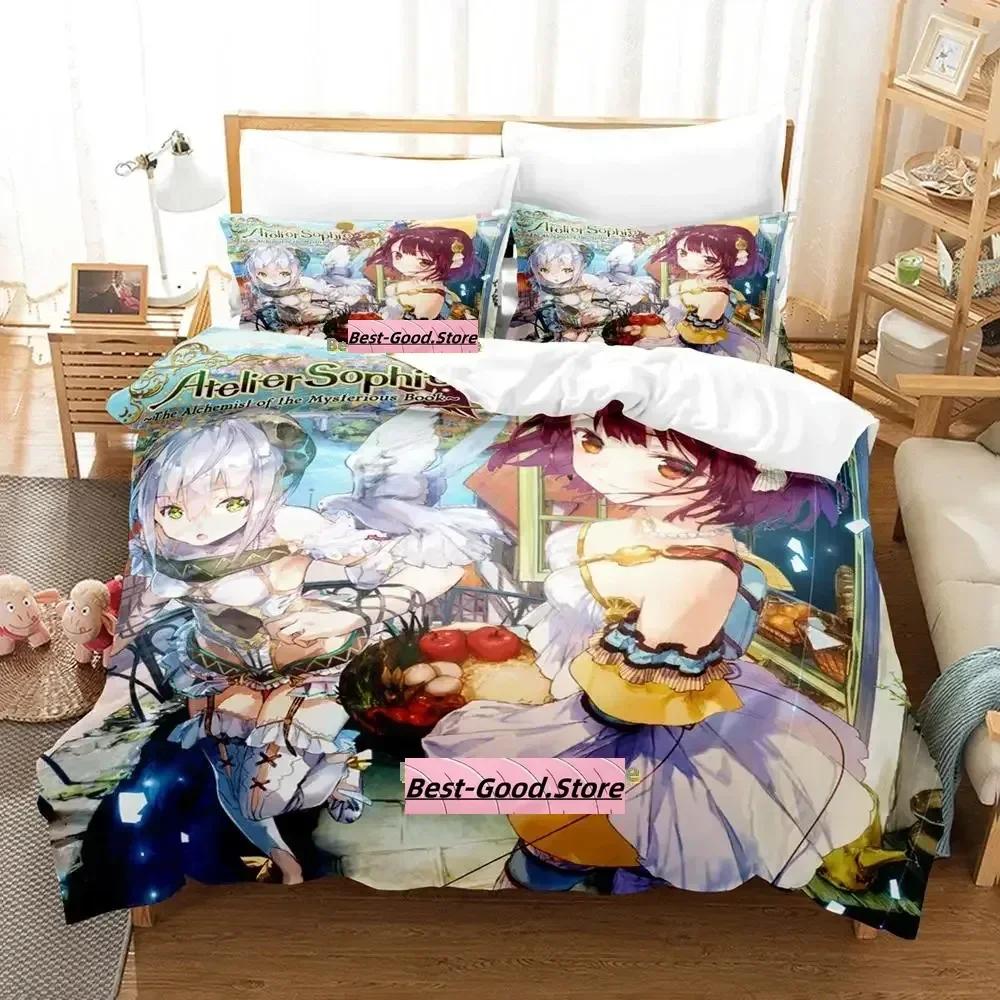Новый комплект постельного белья Atelier Sophie с рисунком из мультфильма «Аниме» из трех предметов для взрослых и детей, комплект постельного белья «queen-size»
