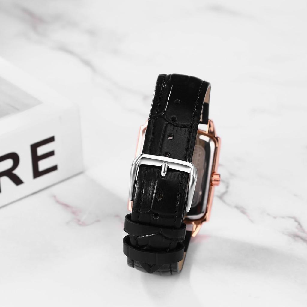 Square Calendar 3ATM Rome Analog PU Leather Belt Quartz Casual Business Watch Simple Stylish Fashion Accessory Birthday Anniversary Christmas Day