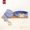 Blue Plaid Dog Collar and Leash Set with Innovative Design