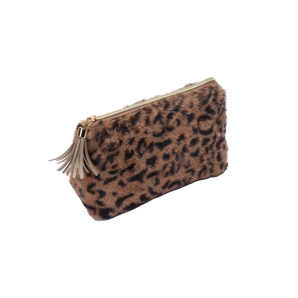 Высококачественная плюшевая косметичка с леопардовым принтом — большая вместимость и симпатичный дизайн для студенток