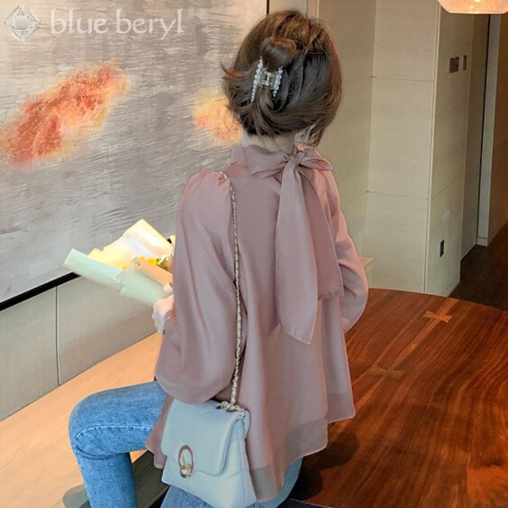 Задняя застежка-фонарик длинная закрытая пуговица легкая модная задняя часть платья блузка просторная весенняя шелковистая конструкция шелковистая милая для милой для машины длинные запонки стильные