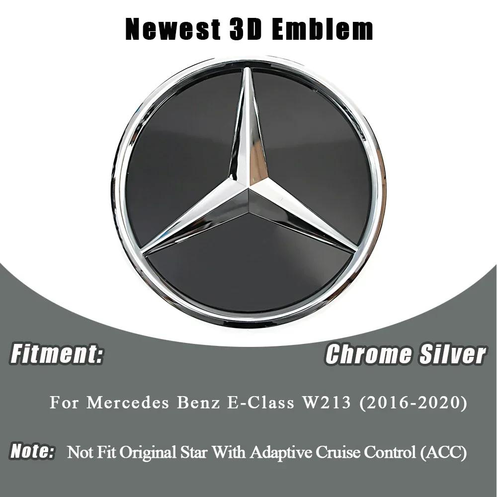 C200 E200 New 2025 For Mercedes Benz 3D Mirror Front Grille Star Emblem Logo Glossy Black And Chrome Silver For Mercedes Benz E-
