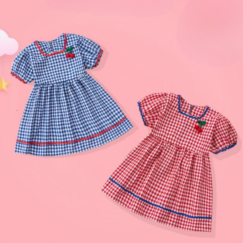 Новое летнее платье для девочек в милую клетку с рукавами-фонариками