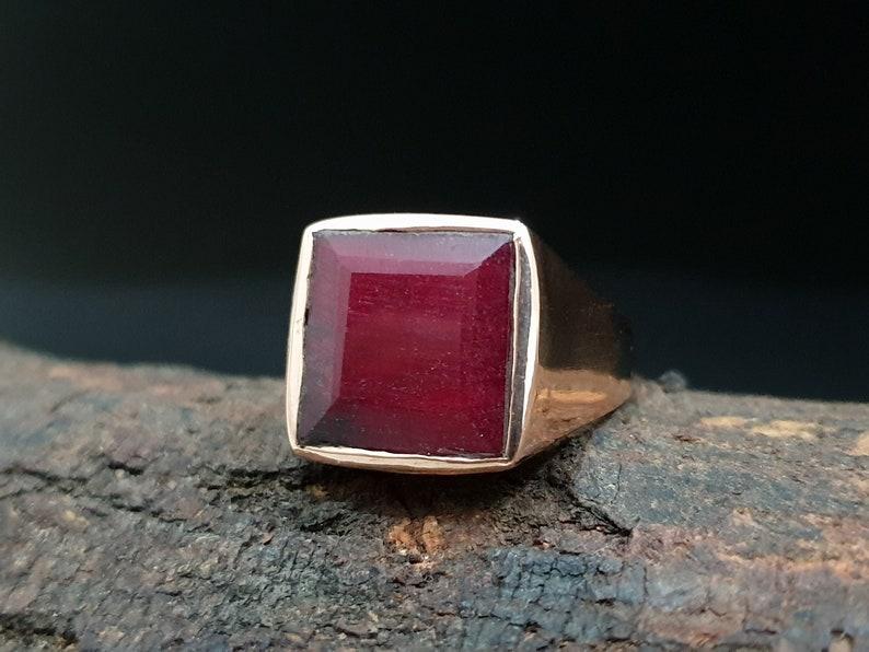 925 Sterling Silver Dyed Ruby Gemstone Ring, Square Ring, Rose Gold Ring, Statement Ring, Wedding Gifts, Ring For Sale