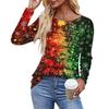 Ladies' Casual Fashion Printed Round Neck Long Pleated T-shirt Top Christmas
