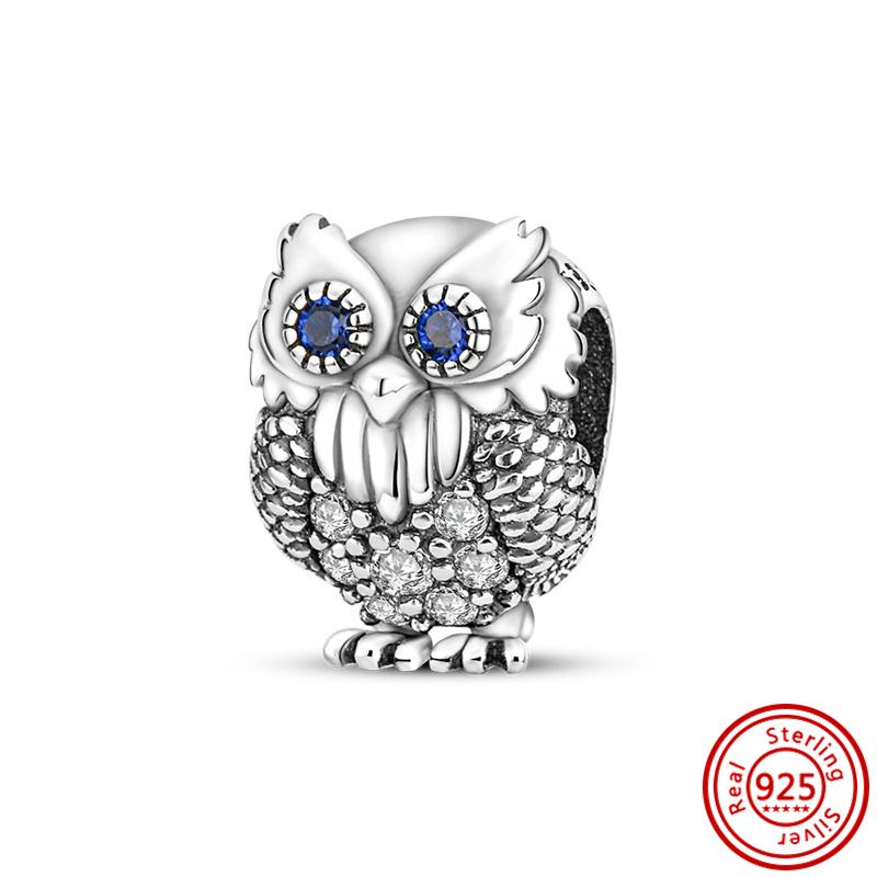 925 Стерлинговая медь Мультяшная птица Попугай Сова Ласточка Перья Милая подвеска Бусины для DIY Подходят для оригинального браслета-шарма Pantaro Циркон