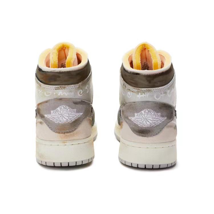 Jordan Air Jordan 1 Mid Амортизация Нескользящая Износостойкая Высокие Баскетбольные Кроссовки Мужские Серый Белый Коричневый DM9652-100(Команда-)