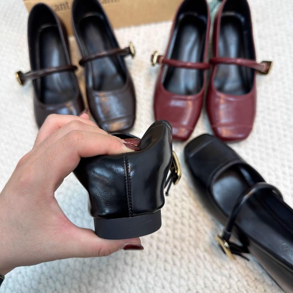 Небольшой внутренний каблук, маленькие кожаные туфли для женщин, ремешок с пряжкой, мелкий вырез, ретро туфли Мэри Джейн на весну, новая весна