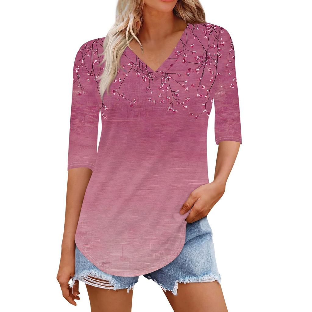 Рубашки для женщин Модные футболки с V-образным вырезом Повседневные блузки с принтом Топы с коротким рукавом для женщин