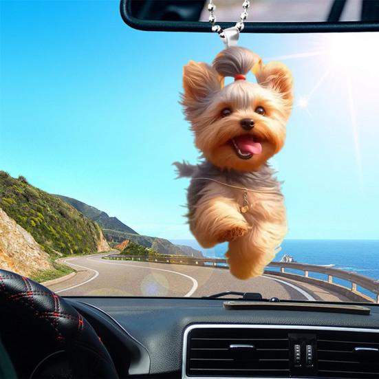 Подвесное украшение, креативный 2D акриловый плоский мультяшный кулон в виде собаки с ремешком, легко подвешиваемый брелок, автомобильный аксессуар