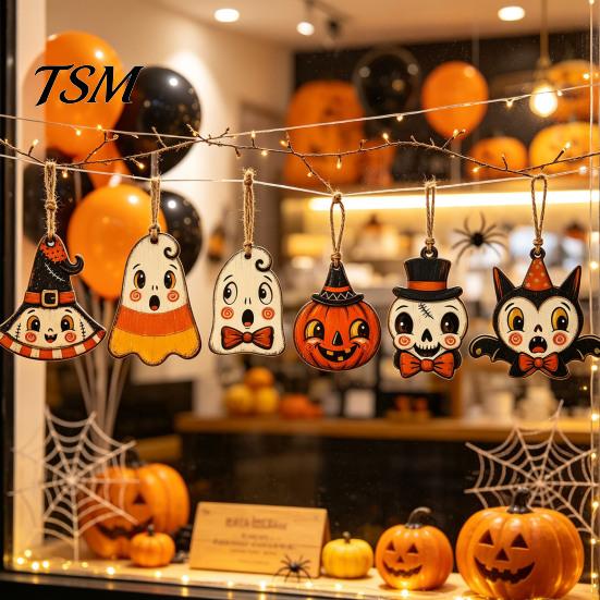 Candy Mummy Owl Wooden Mini Hangings 6Pcs Vintage Halloween Ornaments for Tree Decorations, Black Cat Pumpkin Wood Cutout Jute String Cutouts Hanging