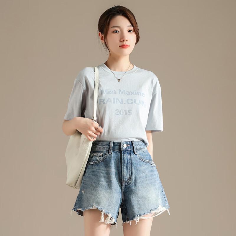 RAIN.CUN Women's Letter Print Short Sleeve T-Shirt