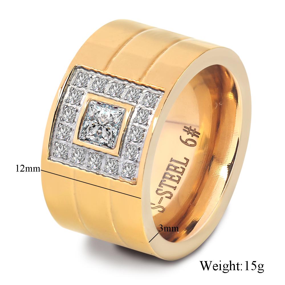 12 мм широкое кольцо ювелирные изделия серебряного цвета из нержавеющей стали с белым камнем Anillos Rhinestone женские вечерние обручальные кольца