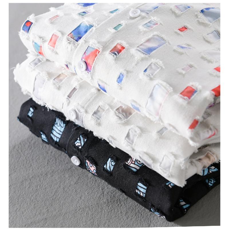 Молодежная популярная рубашка с длинным рукавом в клетку с цветными дырками для мальчиков, уличная свободная мужская рубашка, рубашки из чистого хлопка на весну/осень, повседневная верхняя рубашка