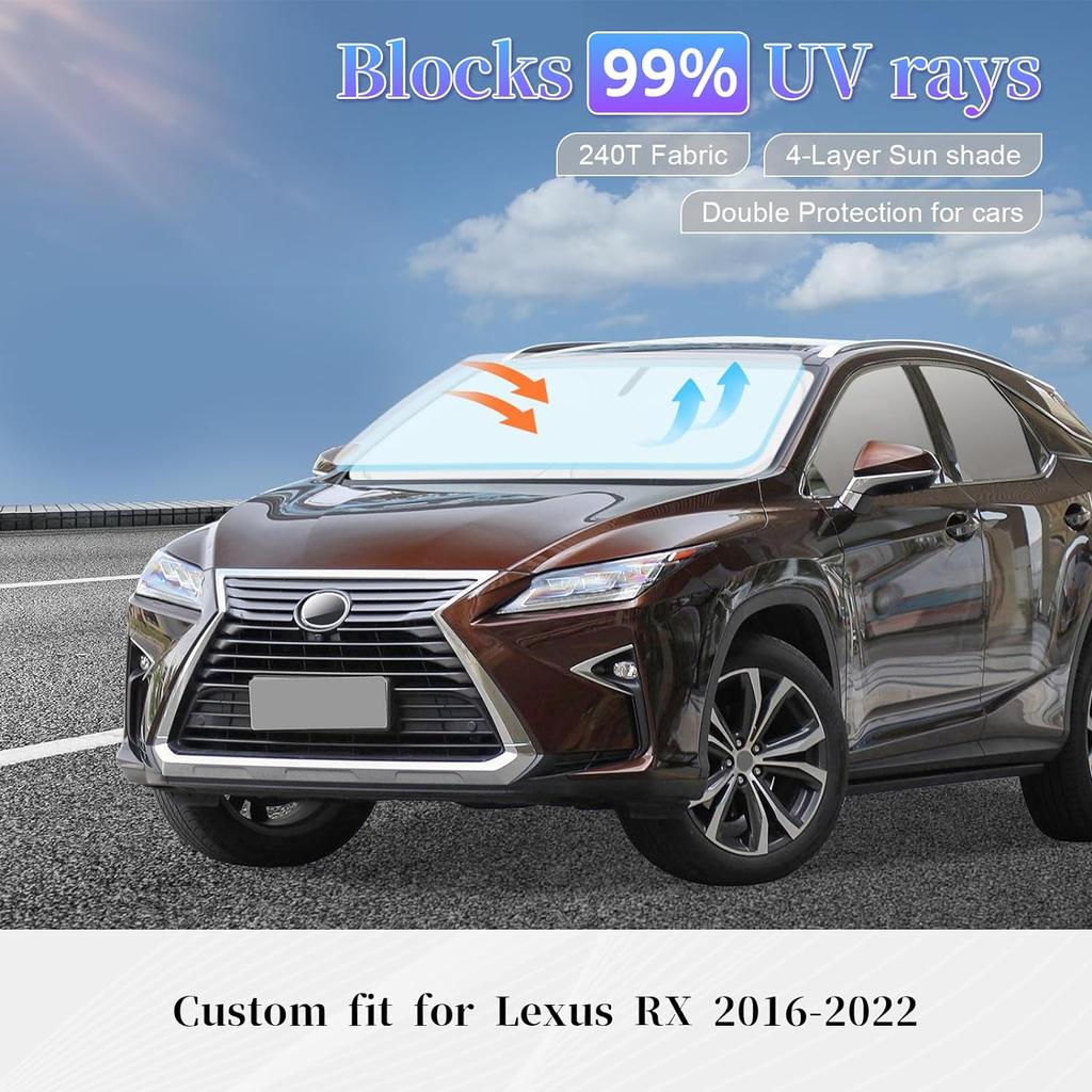 Sun Shade Sunshade for Lexus RX Windshield Cover, 4-Layer Front Window Shade Custom Fit 2016-2022 RX 350, RX 350 F Sport, RX 350L Sun Visor 240T