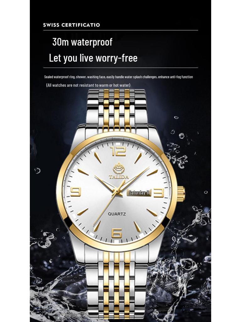 Tianlida Trendy Bestseller Men's Waterproof Quartz Stainless Steel Wristwatch with Date & Week Display