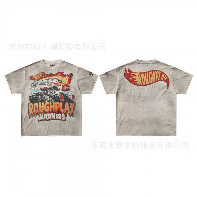Mens Distressed Washed Vintage Graphic Tee With Rhinestone Embellishment Loose Fit Short Sleeve Cotton T-Shirt