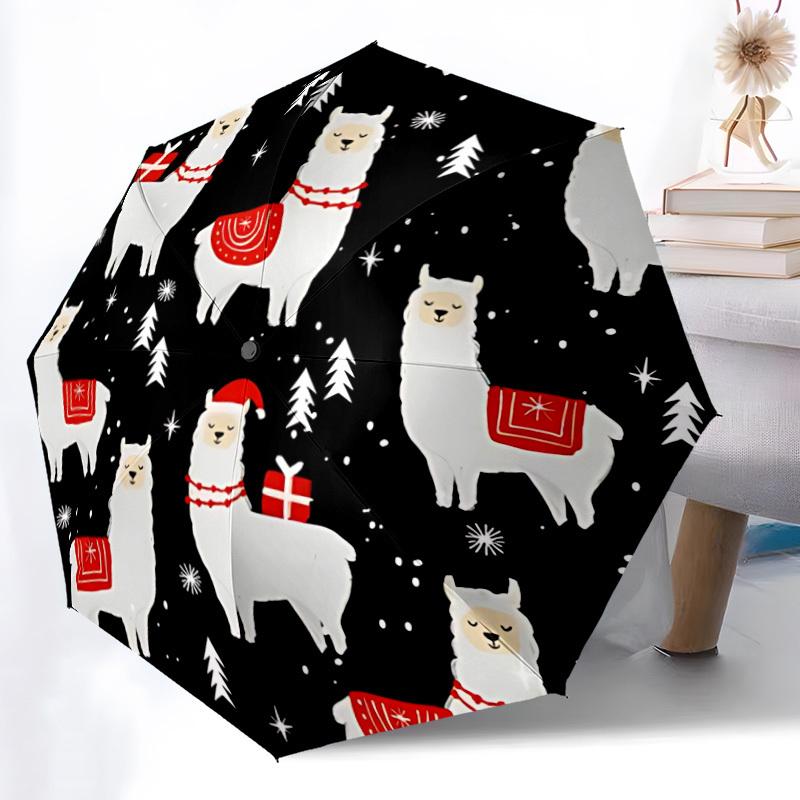 1pc Llama Christmas Pattern Automatic Folding Umbrella - Portable Collapsible 8-Rib Umbrella for All Seasons yy251119162