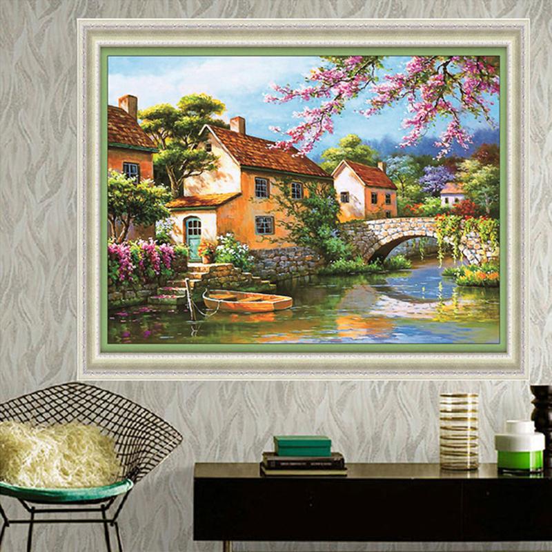HC DIY 5D Diamond Painting Bridge Cabin Embroidery Crafts Cross Stitch Home Decor