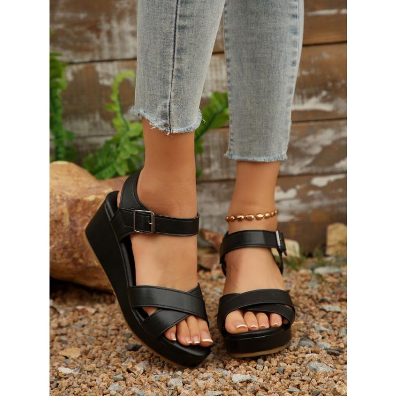 Босоножки на каблуке с наклоном, женские летние модные босоножки с толстой подошвой и пряжкой на высоком каблуке большого размера