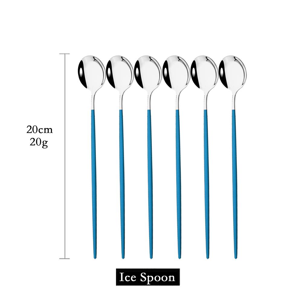 Набор столовых приборов с длинной ручкой для мороженого, красочная столовая ложка, барные ложки, набор столовых приборов для сока, кофе, кухонные принадлежности