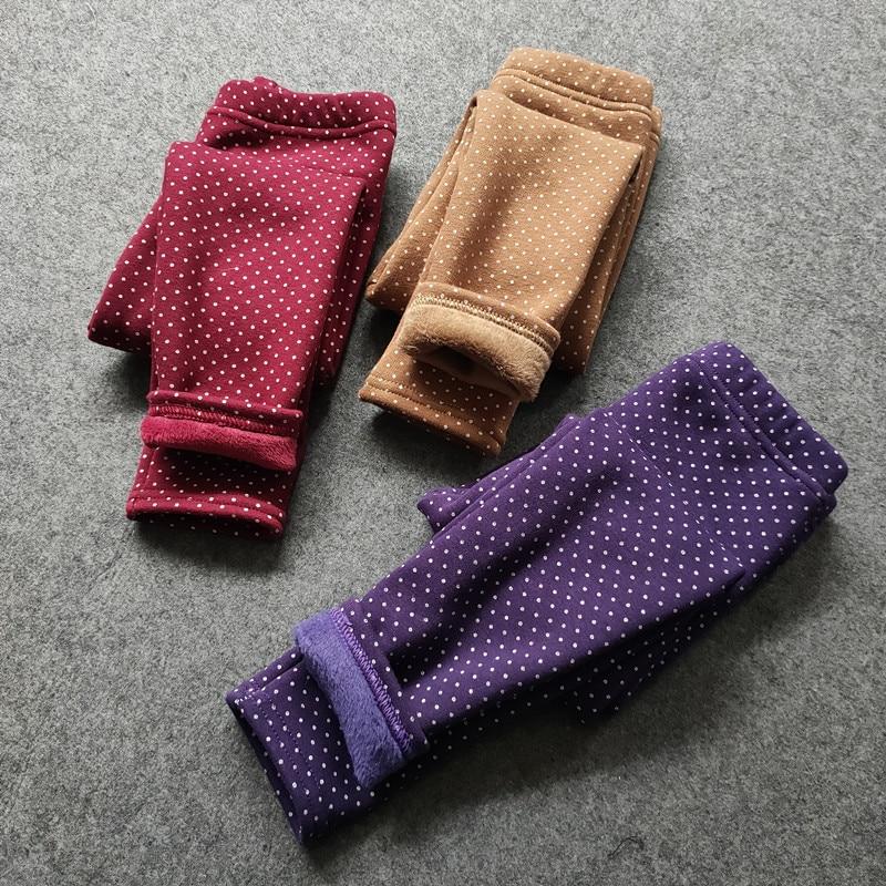 Autumn Winter Kids Pants Small Dot Plus Velvet Girls Leggings Children's Girl Cotton Stretch Trousers Children Clothing