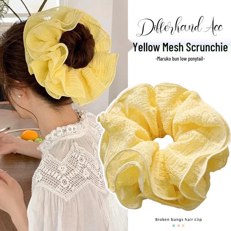 Очень большая плиссированная синяя резинка-скранчи - Корейская резинка для волос для женщин