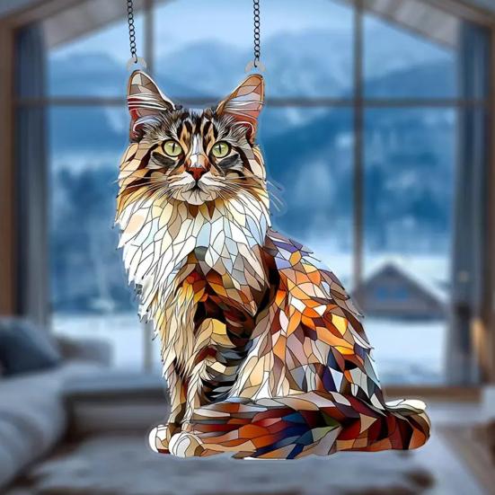 Cat Stained Art Ornament Acrylic Window Hanging Sun Catcher Colorful Cat Panel Wall Hanging Art Decor for Cat Lovers