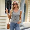 2025 Новый женский круглый вырез с пуговицами, однотонный повседневный топ без рукавов для повседневного многослойного ношения