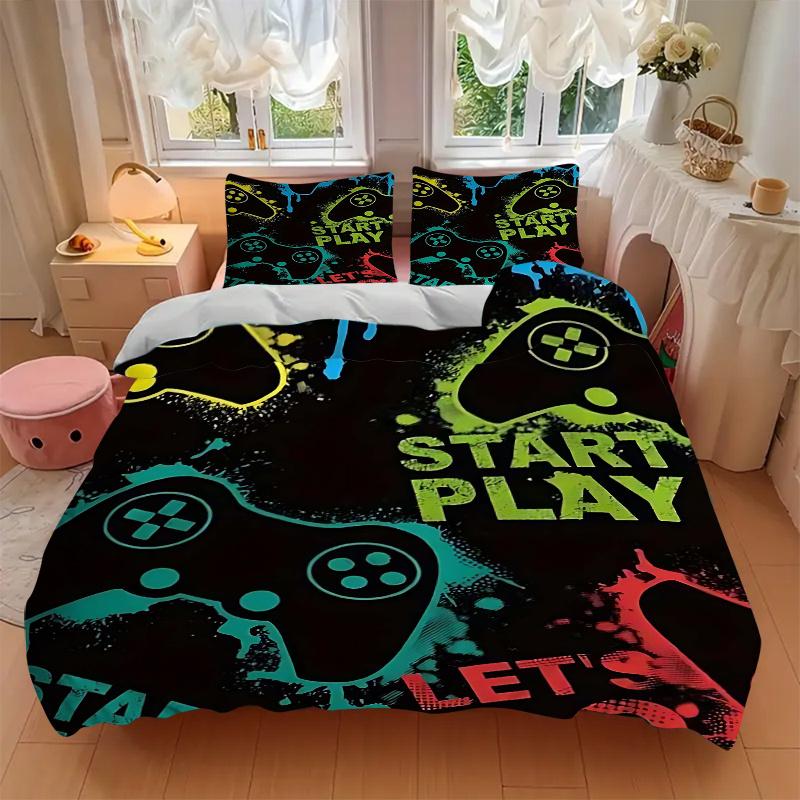 3pcs Start Play: Anime Controller Design Comforter Set with One Quilt Cover and Two Pillowcases (No Core), Bedroom Decor, Festive Gifts