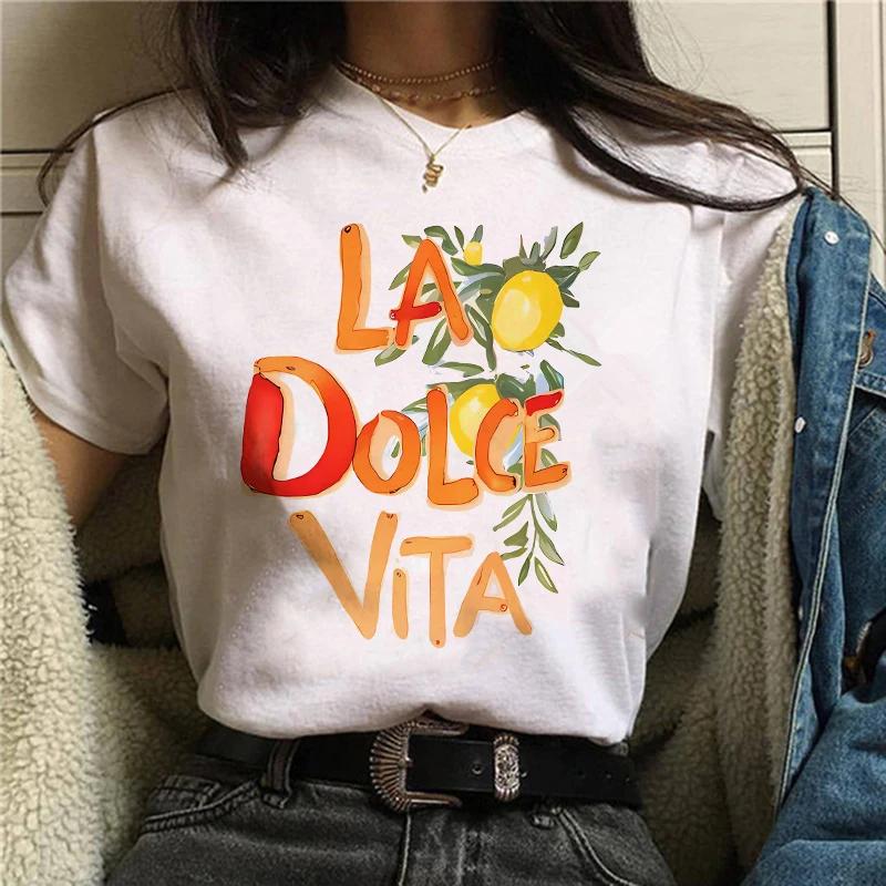 T Shirt La Dolce Vita Lemon Print Short Sleeve Clothing Womens TShirt Harajuku Graphic Clothing Womens Top Tee