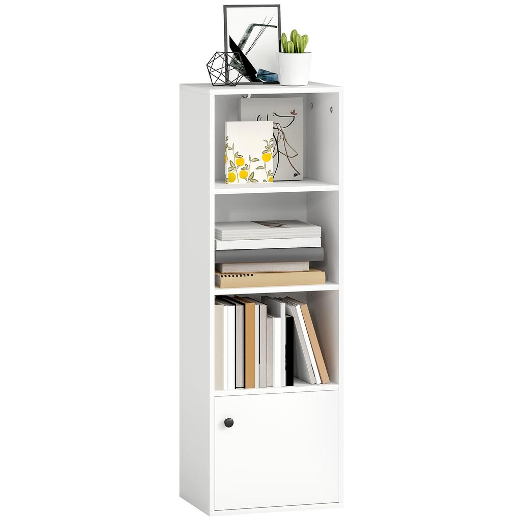 4 Tier Bookshelf Modern Open Shelf Bookcase With Door 40x30x120 Cm White