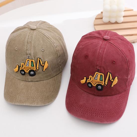 Детская шляпа унисекс, мытая бейсболка в стиле ретро, ​​мультяшный экскаватор, вышивка, с длинными полями, защита от солнца, защита от солнца, уличный головной убор, шляпа от солнца