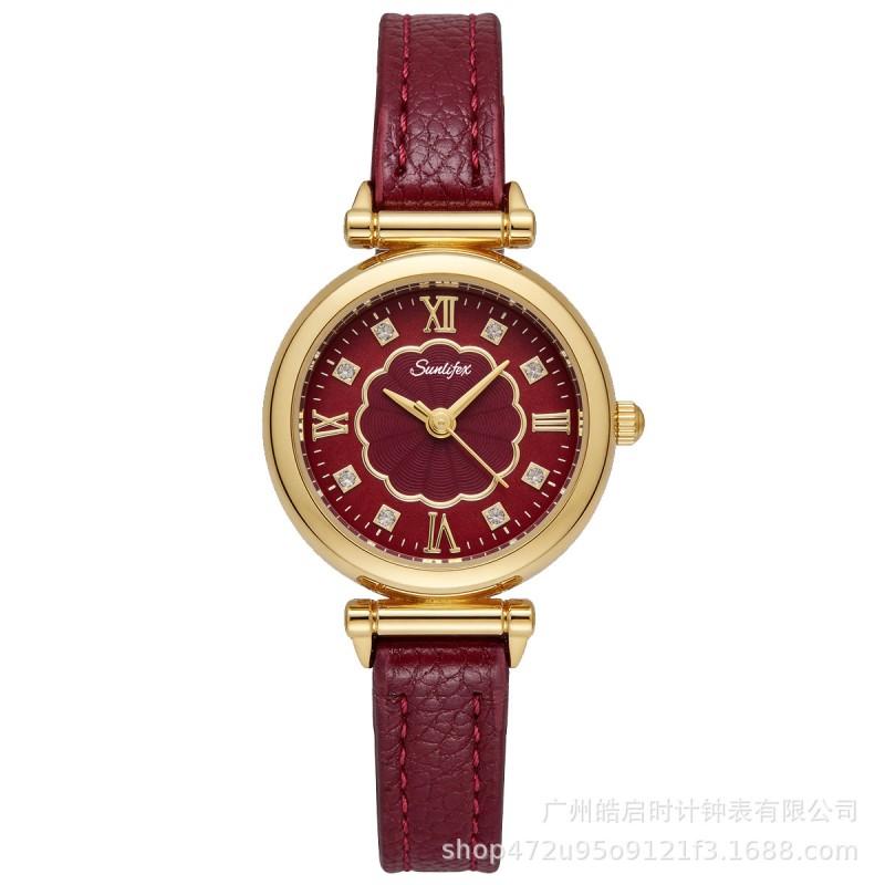 SUNLIFEX Womens Vintage Floral Dial Watch Small Round Quartz Wristwatch