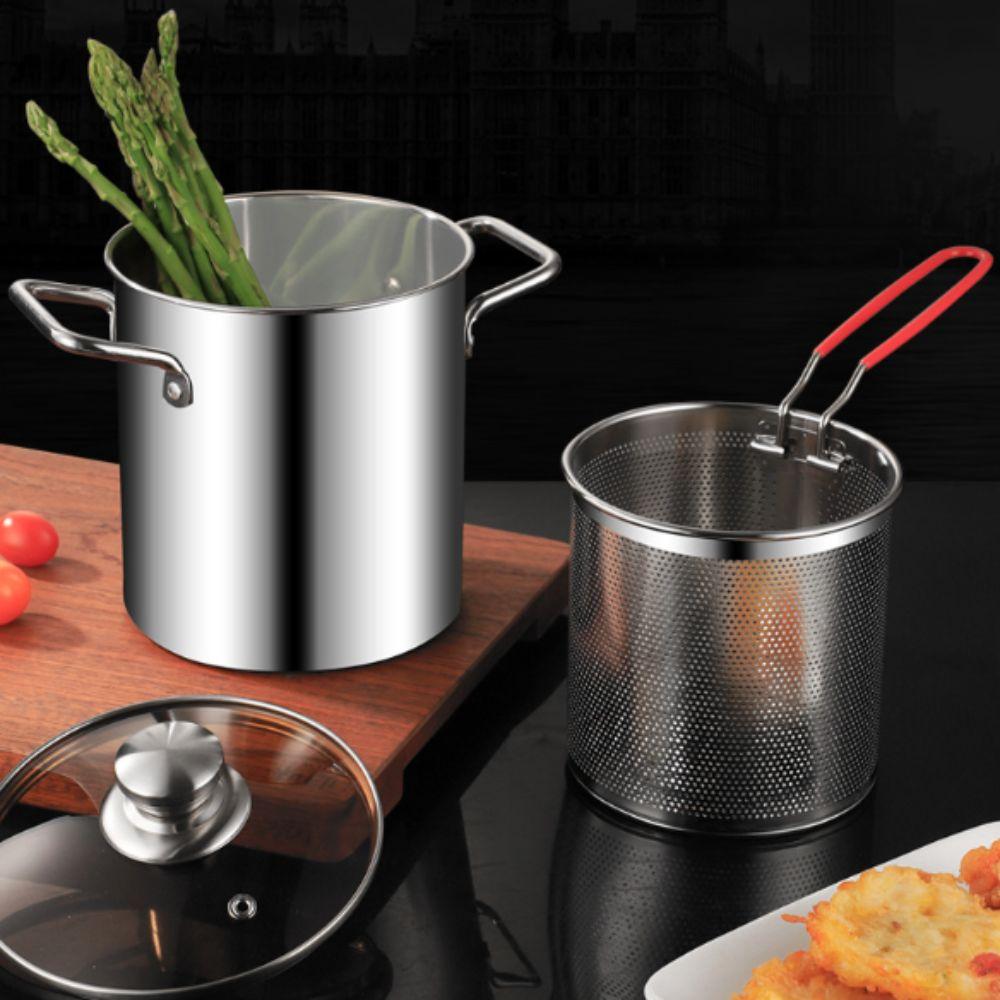 Double Handle Deep Frying Pot 304 Stainless Steel Tempura Fryer Soup Pot Induction Cook-top