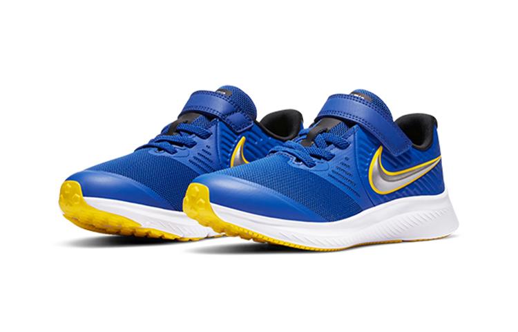 Nike Star Runner 2 Застежка-липучка Нескользящая Амортизация Низкие Детские Беговые Кроссовки Синий Серебристый AT1801-404