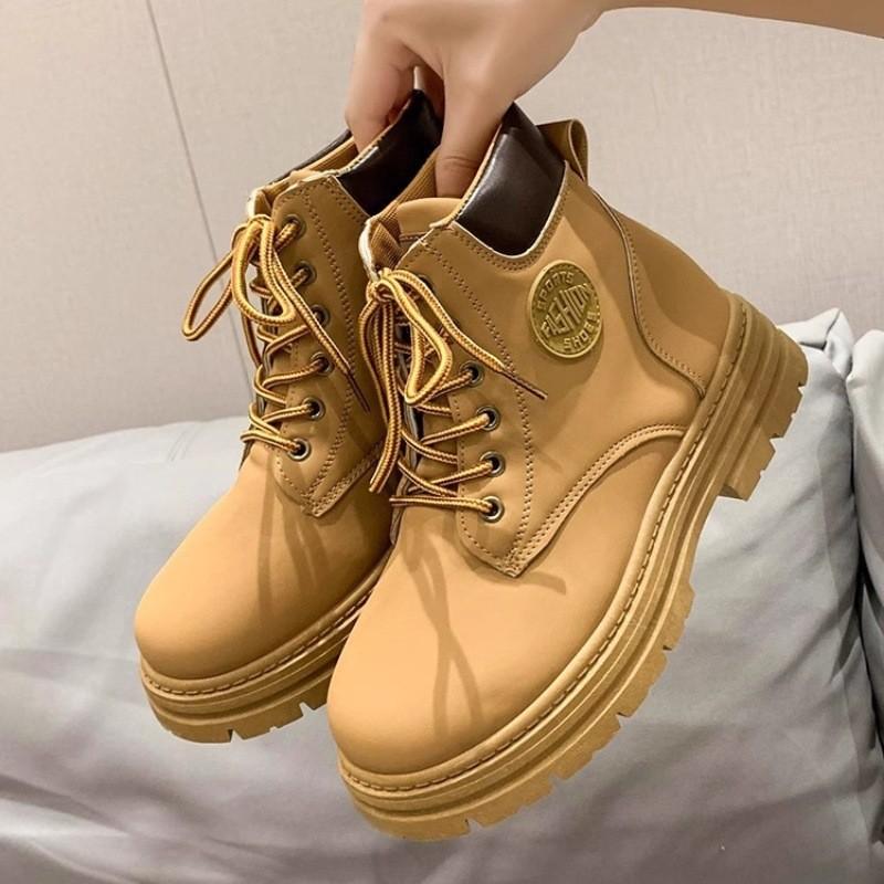 Женские ботинки мартин модная обувь осень и зима британский стиль высокие ретро рабочие ботинки на толстой подошве большие желтые ботинки короткие ботинки