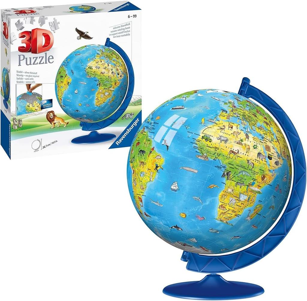 Ravensburger 3D Глобус Животных 180 Деталей Готовый 20см Артикул 12338 Рекомендуется 6 лет и 3D Подарочный Пазл, детали, размер диаметр, Нет. 4, повзрослеть. [Головоломка,