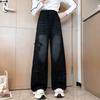 Teenage Girl Retro High Waisted Wide Leg Straight Jeans With Star Pattern For Kids Baby New Causal Denim Pants Girl Trousers
