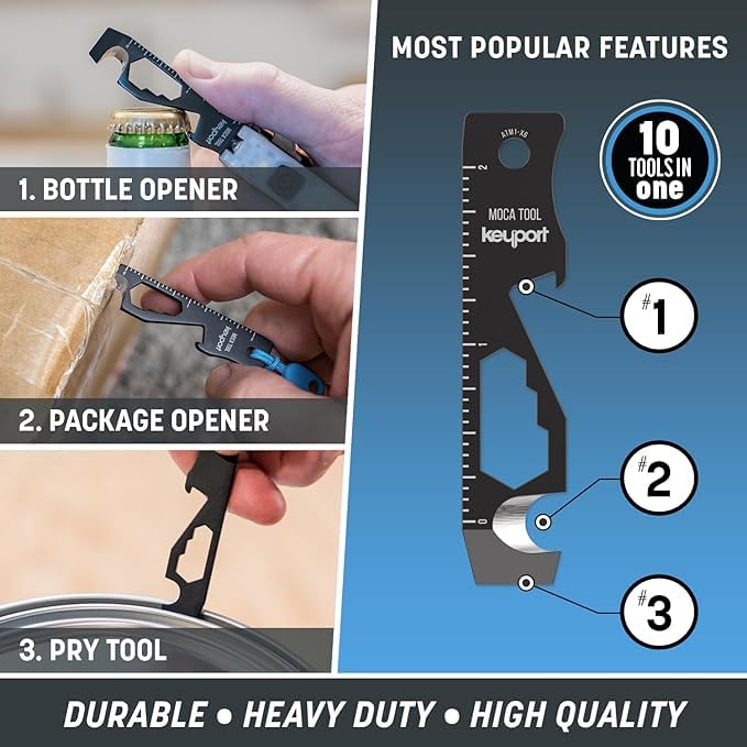 Keyport MOCA Keychain EDC Pry Bottle Box Cord and More TSA Key Tool EDC Gear Key Keychain Compatible 10-in-1 Multi-Tool (Black) Multi-Tool Opener,