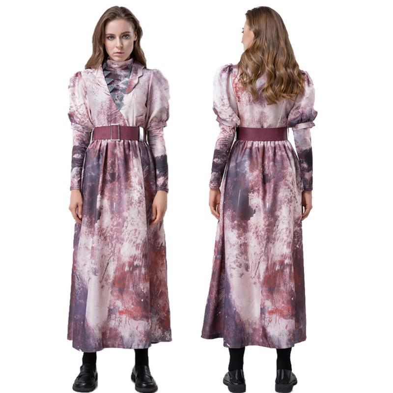 Halloween Cosplay Dress Pink Skull Vampire Print Role Play Costume Women