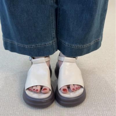 Комфорт~ Ретро слово с повседневными сандалиями на платформе, женские летние новые сандалии на плоской подошве в римском стиле