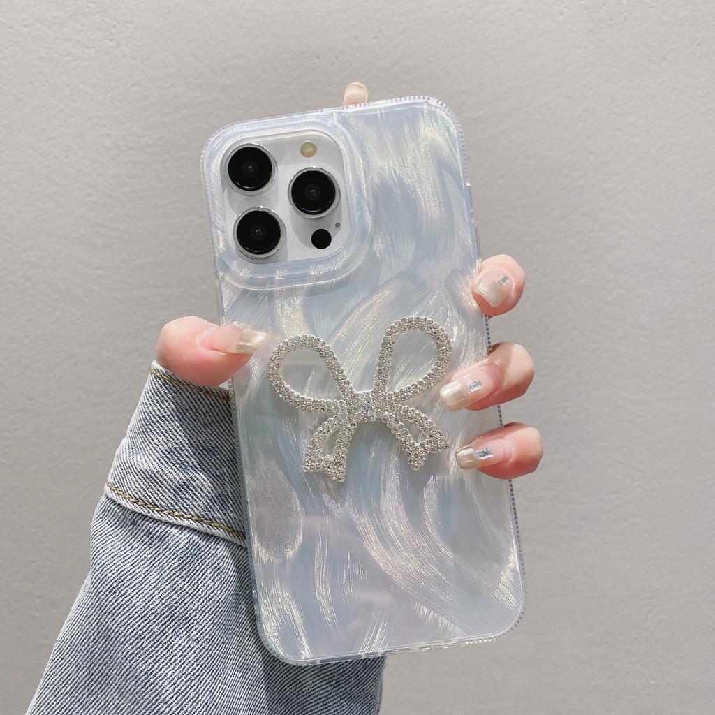 For iPhone 15 Pro Case Bow Decor Feather Yarn PC+TPU Phone Cover