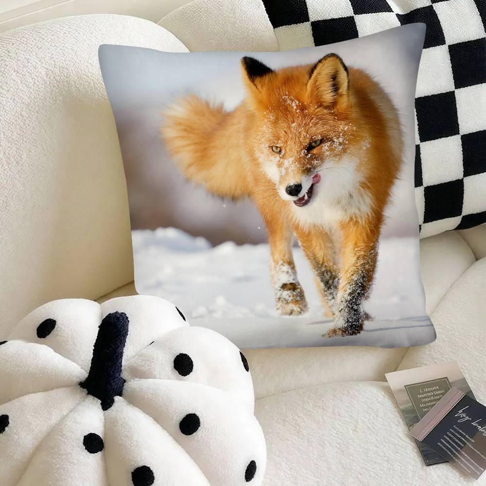 Cute Wild Fox Pillow Case Fashion Square Pillowcase Bedroom Sofa Room Ins Decoration Leisure